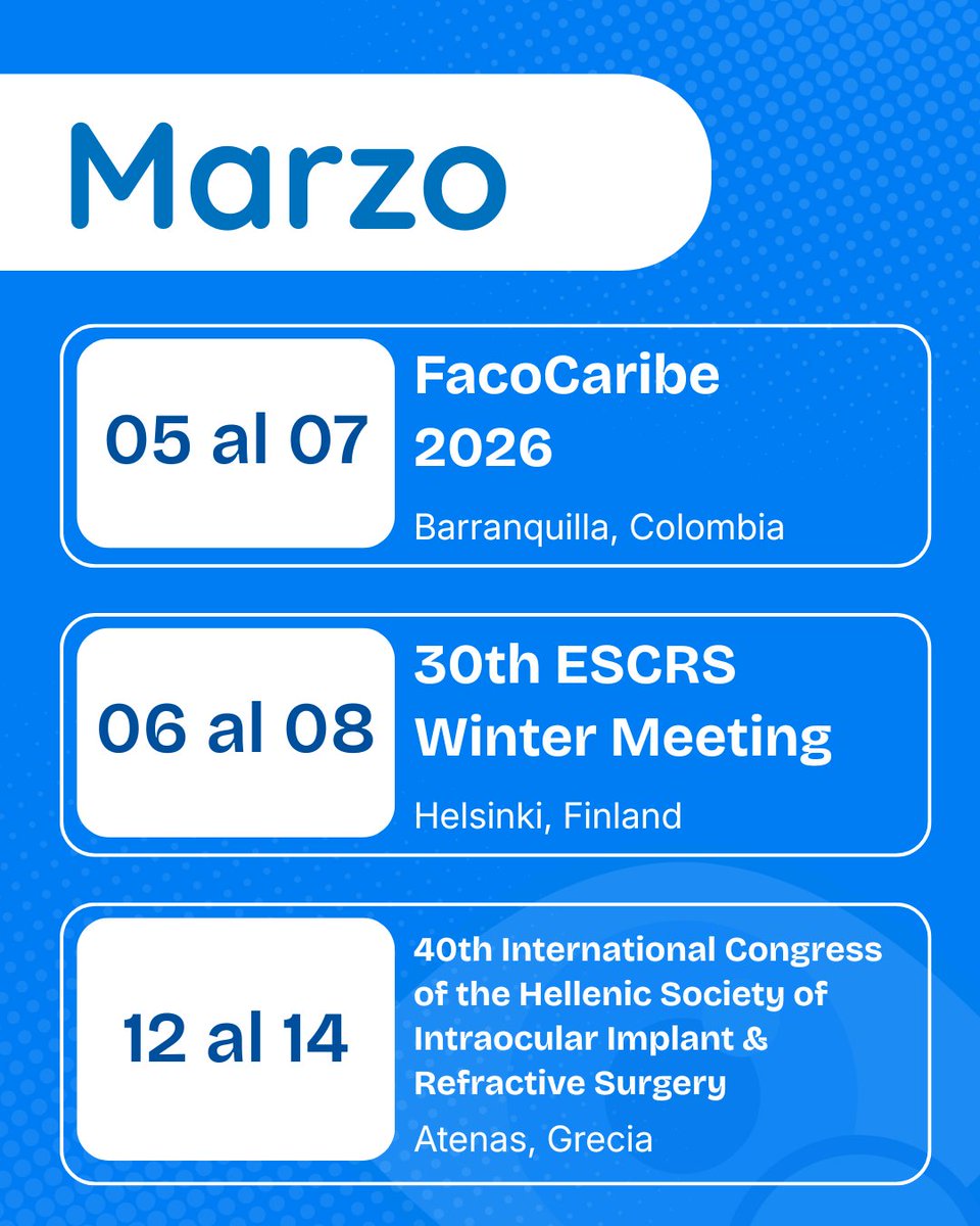 RetoOftalmo's tweet photo. 📅 Eventos de Oftalmología | Marzo

Marzo reúne algunos de los encuentros más relevantes para la comunidad oftalmológica a nivel internacional. https://t.co/O278GFalMY