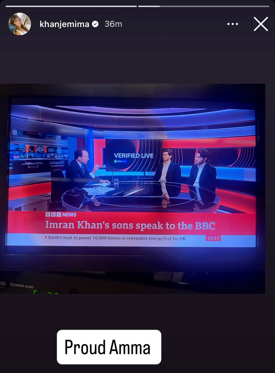 Jemima Khan posts “Proud Amma” on Instagram after her sons BBC interview.
