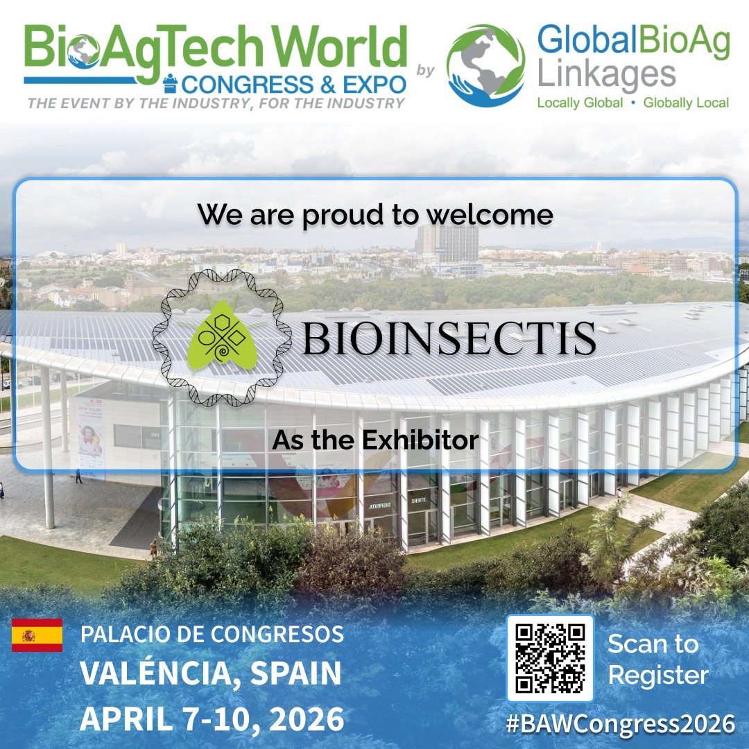 Bioaglinkages's tweet photo. We're thrilled to welcome #Bioinsectis to the BioAgTech World Congress &amp; Expo 2026 in Valéncia, Spain! 🇪🇸 Join us this April 7-10 to connect with global innovators in sustainable agriculture.

🚀 REGISTER NOW to secure your place: https://t.co/pENvOt6gvj

#BAWCongress2026 https://t.co/RdbVm5UD2M