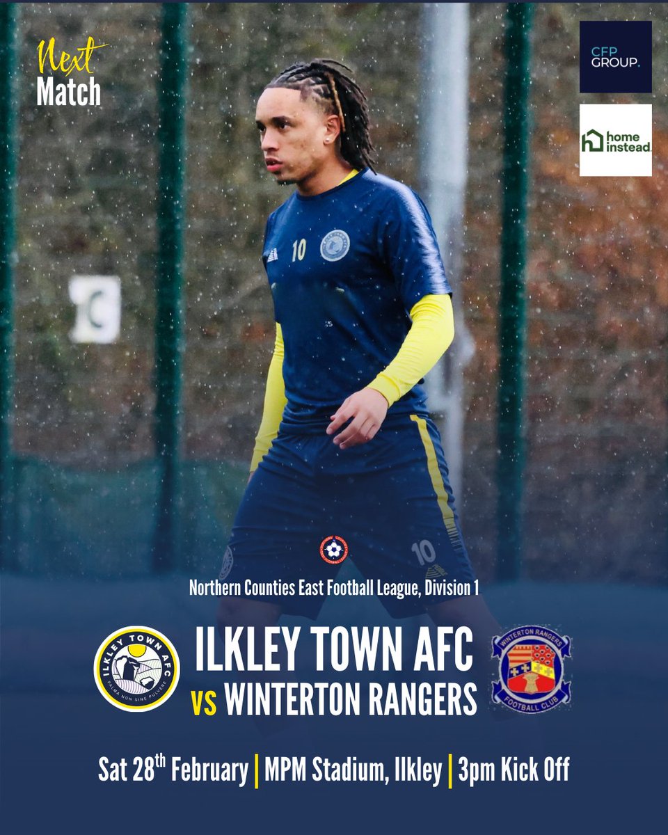 NEXT MATCH

A massive game for our Men's First Team, as we host Winterton Rangers at the MPM Stadium, Ilkley.

The lads will be looking to bounce back from last weekends loss, and all the support we can get down will be massively appreciated!

🔵🟡