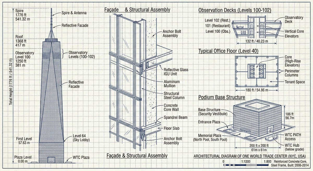 venturetwins's tweet photo. 5) Architectural diagrams

NB Pro could make some very cool sketches and diagrams...but unfortunately the measurements were almost always incorrect.

NB 2 actually searches for the correct info and incorporates it in the diagram. To check, you can Google how tall One World Trade is or the size of the base!