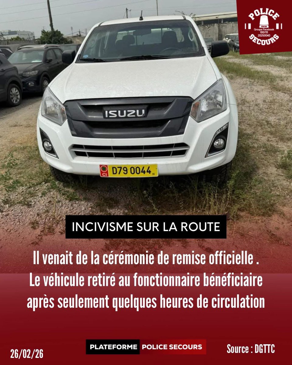 Prom_Ivoire's tweet photo. Update 

🔴INCIVISME : LE FONCTIONNAIRE PERD SON VEHICULE AU LENDEMAIN DE LA REMISE OFFICIELLE. 

Conformément au communiqué du Ministère des Transports et des Affaires Maritimes,  le véhicule du conducteur, auteur de l'acte d'incivisme sur la voie de l'hôtel du golf, lui a été simplement et purement retiré.
 
Pour info,  la remise officielle venait d'être faite hier mercredi à 15h . C'était donc son premier tour à 17h36 min. Malheureusement,  l'esprit de piéton ne l'avait pas encore lâché et la télé 📺 a été allumée sur lui pour incivisme.