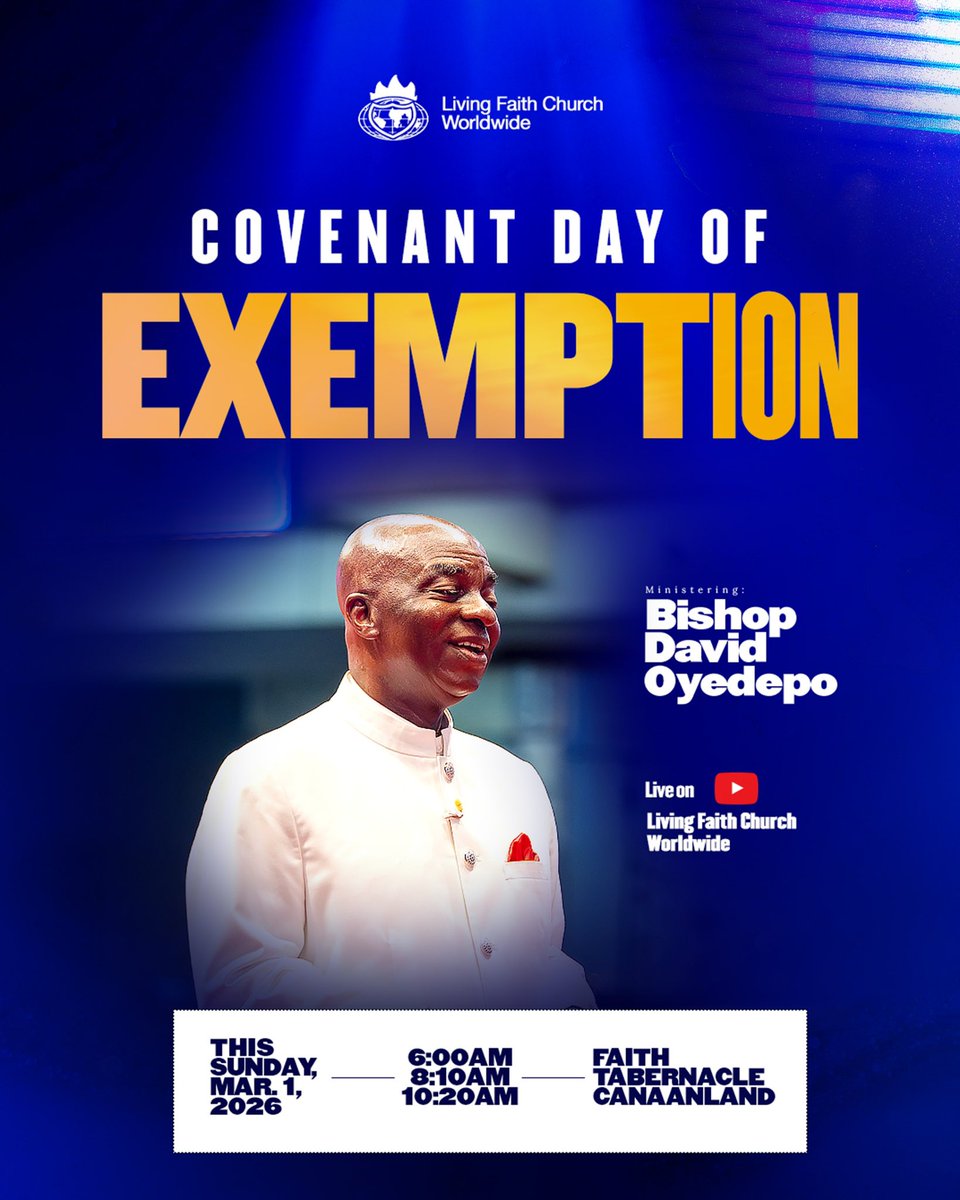 ft_canaanland's tweet photo. Abundance in the midst of famine
Sound health in the midst of pandemics
Perfect peace in the midst of unrest around
Enjoying lifting when others are cast down—all by the seal of exemption upon you

Divine distinction, preservation, and supernatural advantage await you this Sunday https://t.co/bm3esARODm