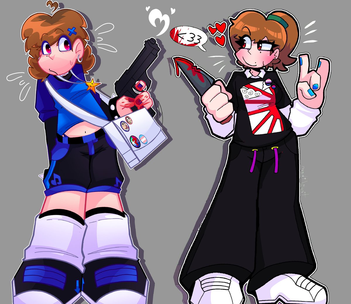 The idea came to me while I was making comparisons, and I couldn't help myself... 

The ship name is "Call Me_LUNAT11C" (⭐Luis💙+🍀Lu❤️)

(selfcest/mirrorship)