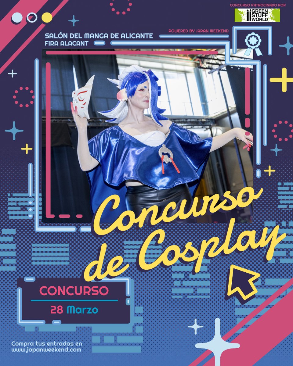 ¡Participa en el 𝐂𝐨𝐧𝐜𝐮𝐫𝐬𝐨 𝐝𝐞 𝐂𝐨𝐬𝐩𝐥𝐚𝐲 del #SalonDelMangaDeAlicante! 🧵✨

👉 El concurso se celebrará el 𝐬𝐚́𝐛𝐚𝐝𝐨 𝟐𝟖 𝐝𝐞 𝐦𝐚𝐫𝐳𝐨 𝐚 𝐥𝐚𝐬 𝟏𝟕:𝟎𝟎. Participar es muy sencillo: solo tienes que inscribirte a través del 𝐟𝐨𝐫𝐦𝐮𝐥𝐚𝐫𝐢𝐨 𝐨𝐧𝐥𝐢𝐧𝐞,