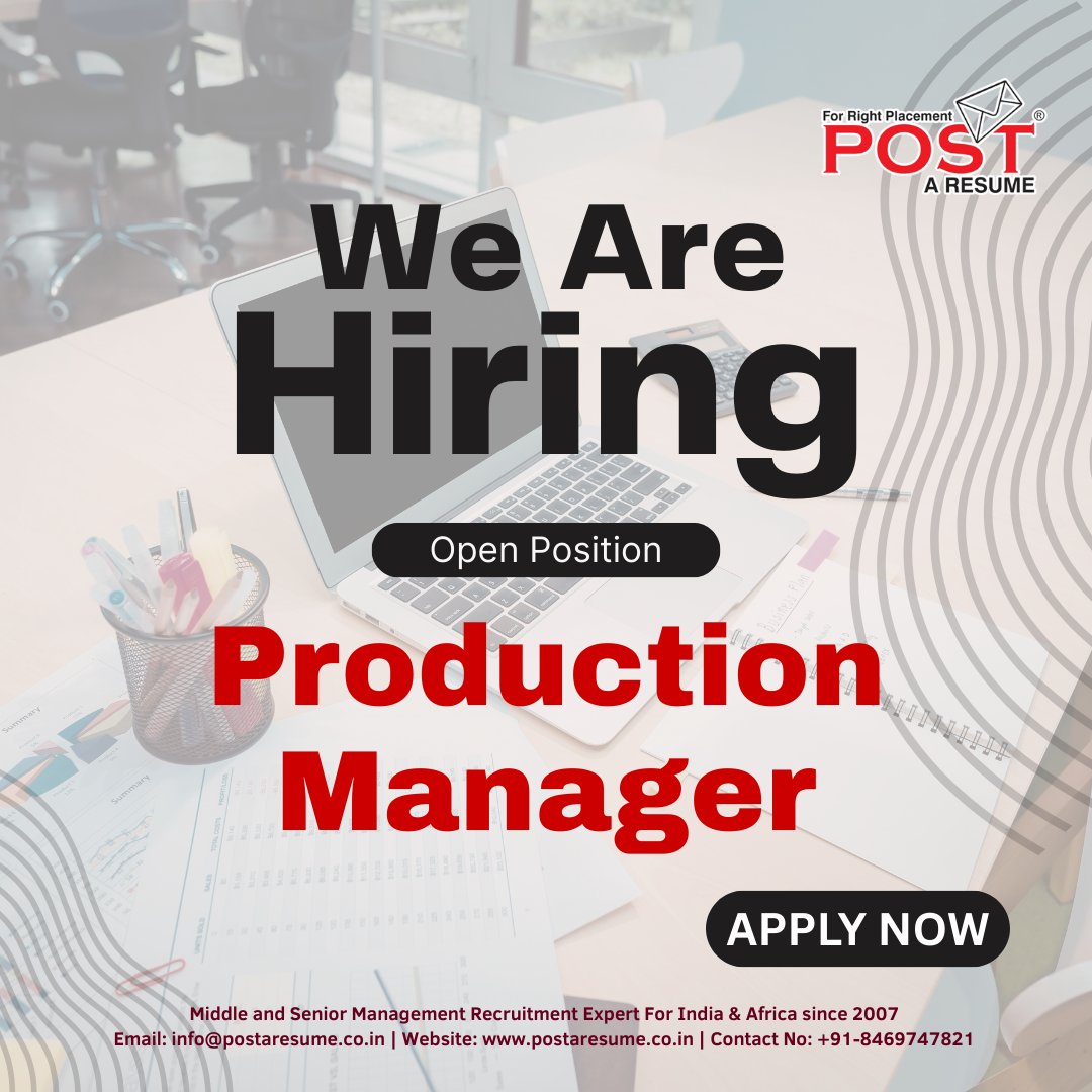 postaresume's tweet photo. Hiring for Production Manager For a leading steel Industry
Work status- Work from Office job
Email- prutha@postaresume.co.in
Call now on +91- 9328361089
Ref Code – 127234
#LeadershipHiring #DataCenterJobs #BatteryIndustry #HiringNow
#opentowork #jobseeker #vipulmmali https://t.co/lJ5DPTeVa1