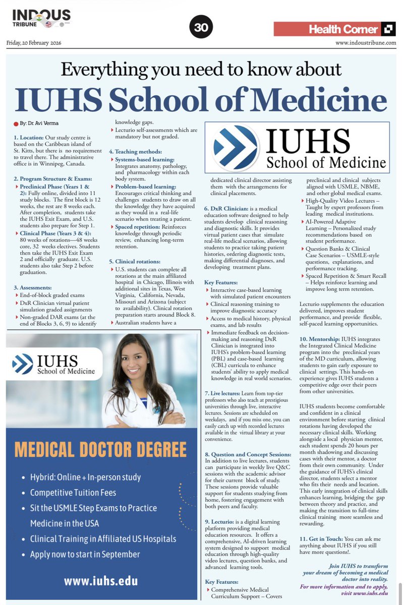 indoustribune's tweet image. Thinking about studying medicine abroad? 🩺✨

🔗 Read the full article here:
indoustribune.com/health-medicin…

#IUHS #SchoolOfMedicine #MedicalEducation #StudyMedicineAbroad #FutureDoctors #USMLE #MBBSAbroad #IUHS