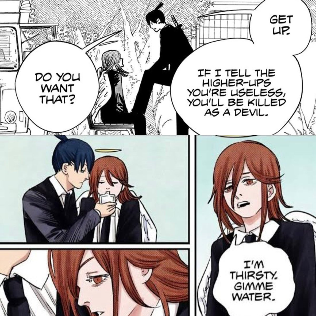 aki went from scolding angel for his laziness to straight up