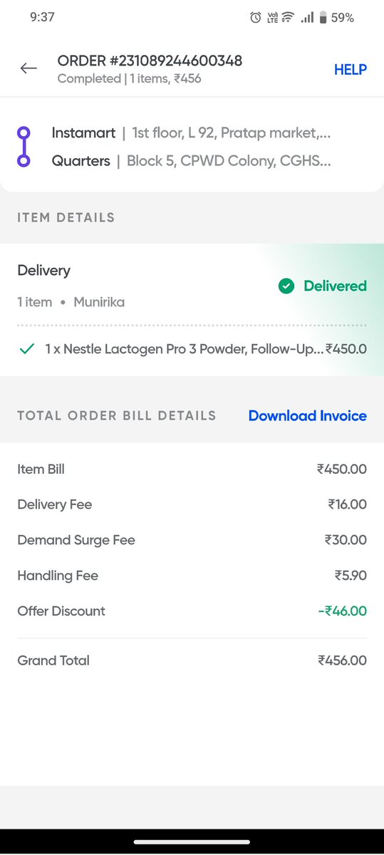 Ankit89346366's tweet photo. @Swiggy @instamart_it The product which has an MRP at Rs. 435 since last 3 months is being sold at inflated MRP of Rs. 450 by Instamart. Over and above the inflated price, handling charge is also being charged. Why are you making fool of your innocent customers? https://t.co/1PuAApTmhY