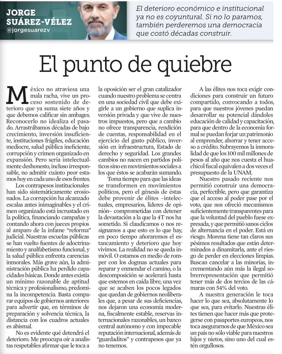México no atraviesa una mala racha, vive un proceso sostenido de deterioro que ya suma siete años

Los contrapesos institucionales han sido sistemáticamente erosionados. La corrupción ha alcanzado escalas antes inimaginables y el crimen organizado está incrustado en la política,