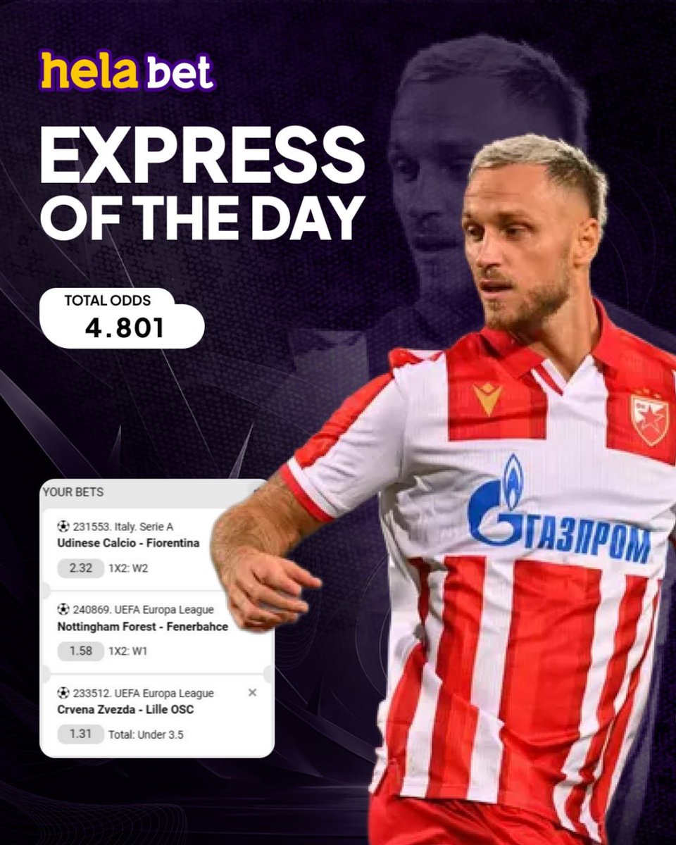 helabetNG's tweet image. Daily acca 🔥

✅ Fiorentina win
✅ Nottingham Forest win
✅ Crvena Zvezda – Lille Under 3.5
Final odds: 4.801 🚀
We riding tonight? 😈
If you’re in — drop a 🔥

#FootballBetting #Acca #EuropaLeague #ConferenceLeague #Matchday