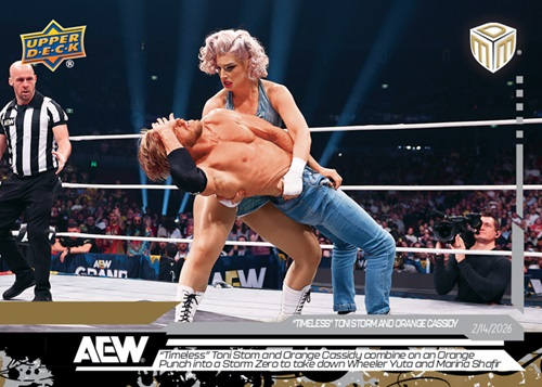 wrestlingcards's tweet image. Cards #1-6 for 2026 @UpperDeckSports AEW Match Dated Moments from Grand Slam Australia will be available to purchase in the Upper Deck E-pack store on 2/27/26. #AEW #UpperDeck #MatchDatedMoments #AEWGrandSlamAustralia #WrestlingCards #WrestlingTradingCards