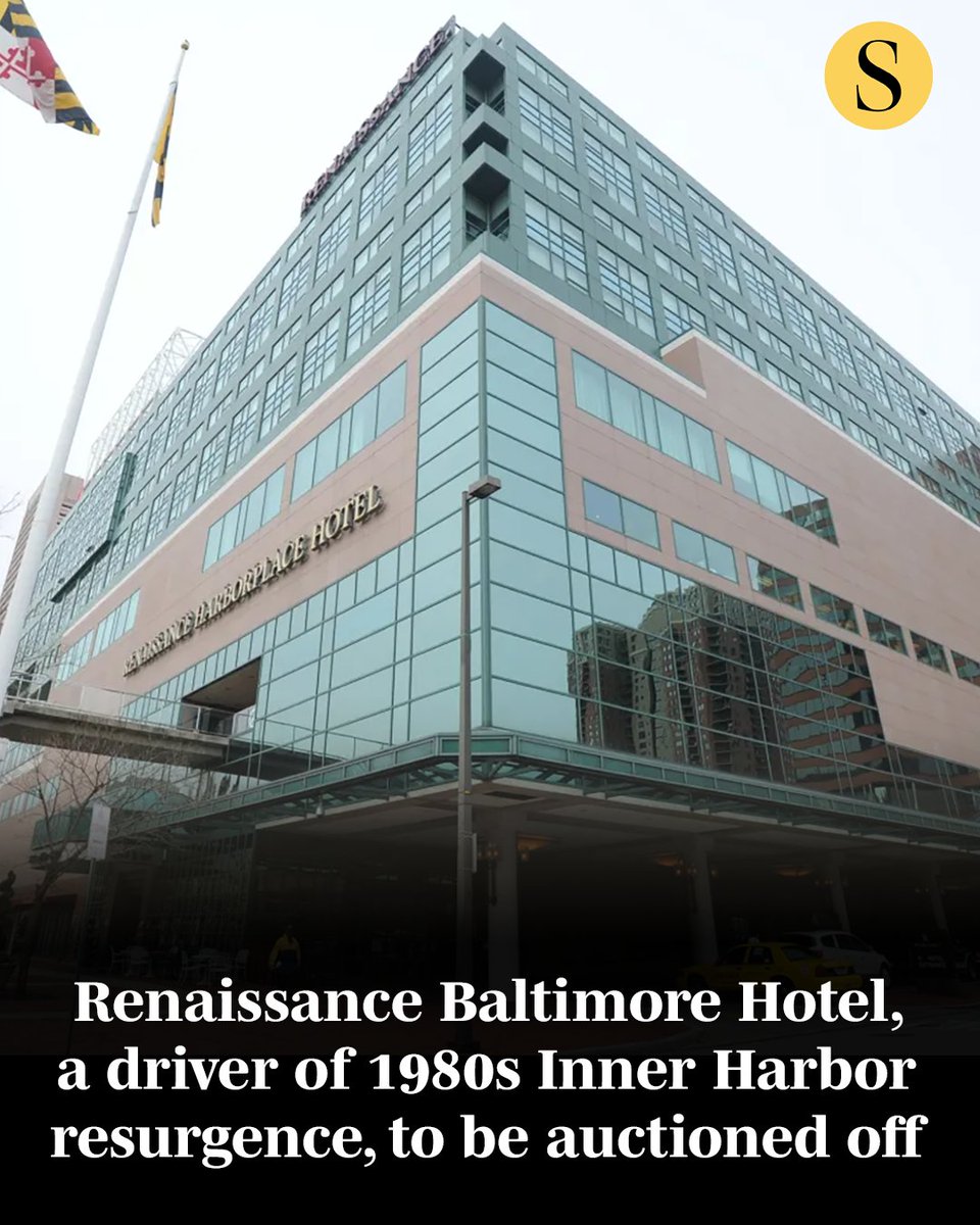 baltimoresun's tweet image. The Renaissance Baltimore Harborplace Hotel will be offered at a foreclosure auction next month, a sign of deepening struggles and uncertainty in downtown’s hospitality market.

The 622-room hotel, one of Baltimore’s largest, has been a prominent Inner Harbor fixture since 1988
