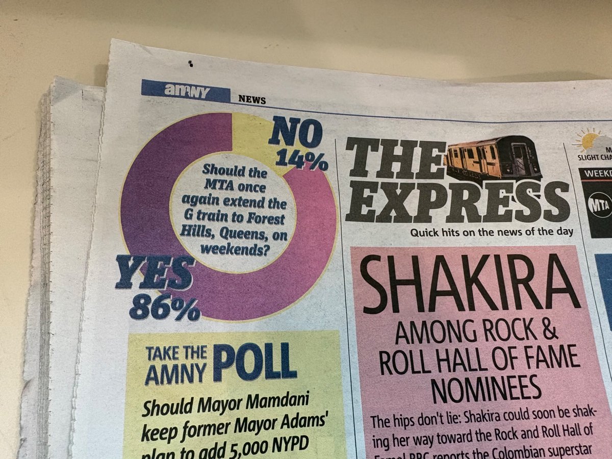 JohnSurico's tweet photo. Spotted in today’s @amNewYork: overwhelming support for the G to return to central Queens on weekends. Once again: the people are talkin’. Now time for @GovKathyHochul @NYCMayor and the @MTA to make it happen. https://t.co/rJC9euDpkL