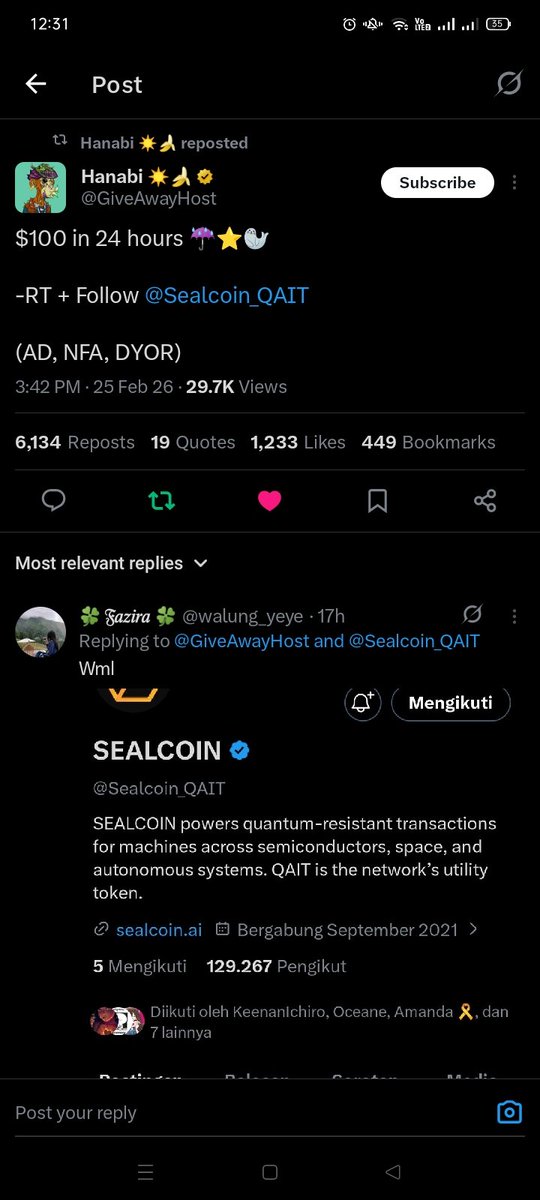 jlkm__'s tweet photo. @GiveAwayHost @Sealcoin_QAIT Done. https://t.co/k9tjPf8ICQ