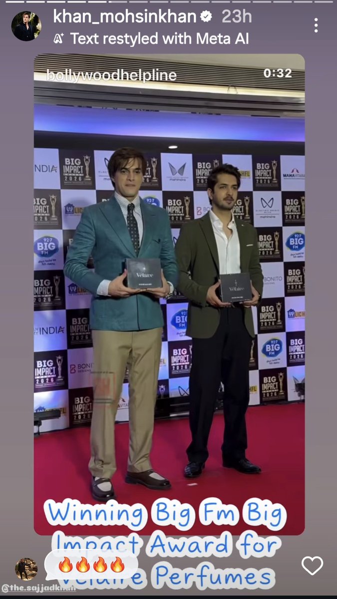 momo_reema70297's tweet photo. Heartiest Congratulations 🎊 Mohsin and sajjad 
Velaire perfume winnng Big Fm Big Impact Award ❤️ Hardwork and dedication paid off well , keep shining and rising ❤️
Keep the love flowing 
Touchwood ❤️ 
#MohsinKhan https://t.co/nY1i38DFCX