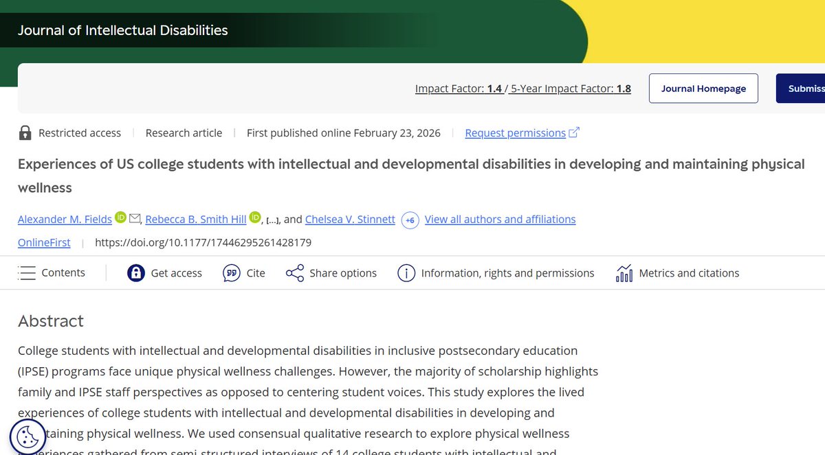 CarolinaCTRL's tweet photo. Take a look at the latest article authored by researchers in our Research Center: Experiences of US College Students with IDD in Developing &amp; Maintaining Physical Wellness. @USCResearch   https://t.co/3jDhXvTLUV https://t.co/GDfzeXm9Yh