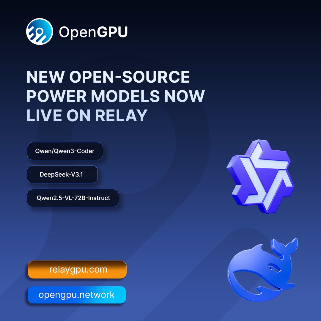 🚀 New Open-Source Power Models Now Live on Relay

We’ve expanded the Relay stack with:

• <a href="/Alibaba_Qwen/">Qwen</a> Qwen3-Coder
• <a href="/deepseek_ai/">DeepSeek</a> DeepSeek-V3.1
• <a href="/Alibaba_Qwen/">Qwen</a> Qwen2.5-VL-72B-Instruct (Vision-Language)

What this unlocks:

Advanced coding &amp; reasoning
Strong open-weight model