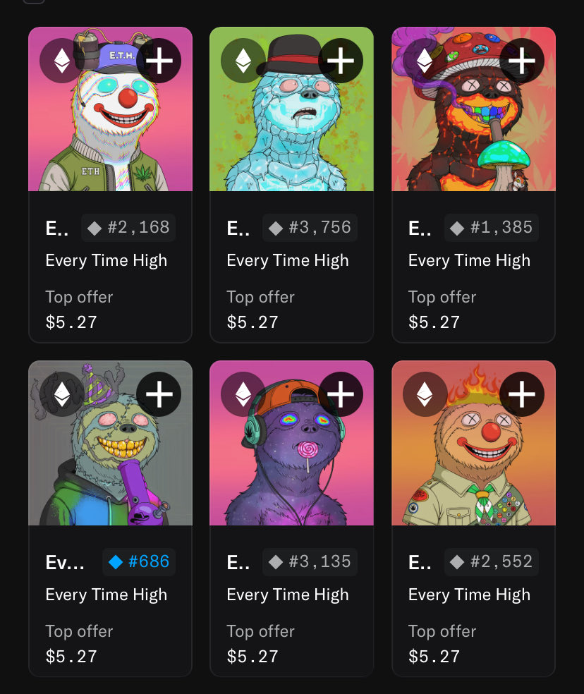 <a href="/hbba_onchain/">🙊Hippie APES🙊</a> <a href="/Every_TimeHigh/">Every Time High</a> Thanks - got a few.