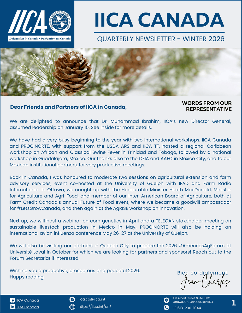 iica_canada's tweet photo. Stay informed about IICA Canada’s recent work.
Read our latest newsletter:
 https://t.co/1DX23dsthA
──────────────────────
Restez informé des récents travaux de l’IICA Canada.
Consultez notre plus récente infolettre :
 https://t.co/1DX23dsthA https://t.co/7EiI6fAz4l