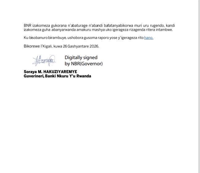 𝐈𝐭𝐚𝐧𝐠𝐚𝐳𝐨: Banki Nkuru y’u Rwanda yasoje igerageza rito ryitwa “Proof of Concept(PoC)” mu rurimi rw’icyongereza ryakozwe ku ishyirwa mu bikorwa ry’Ifaranga-Koranabuhanga rya Banki Nkuru (Central Bank Digital Currency - CBDC), ryiswe e-Franc Rwandais (e-FRW).

Iri gerageza