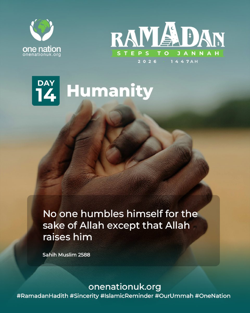 One_NationUK's tweet image. Day 14 – Humility

Stop chasing status. Lower yourself for Allah and let Him elevate you.

Real honour isn’t loud.

onenationuk.org

#Humility #RamadanReflection #HadithDaily #Faith #OneNation