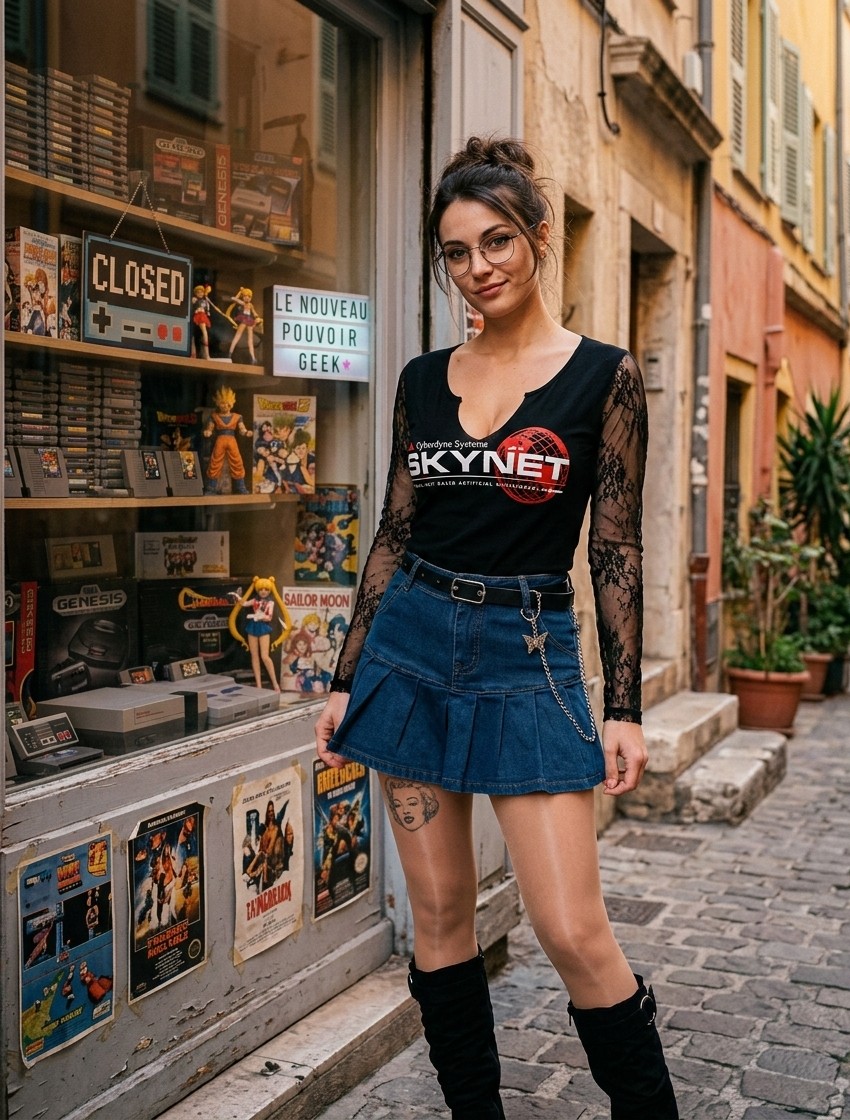 LenaGeekNice's tweet photo. "Petite pause dans le vieux Nice... πβ¨ Quand le passΓ© rencontre le futur. Qui est prΓͺt pour le 'Nouveau Pouvoir Geek' ? π₯ @NiceVibes #Skynet #GeekGirl #OldNice #candidstreet #candidshot https://t.co/RLDr6hwsbC