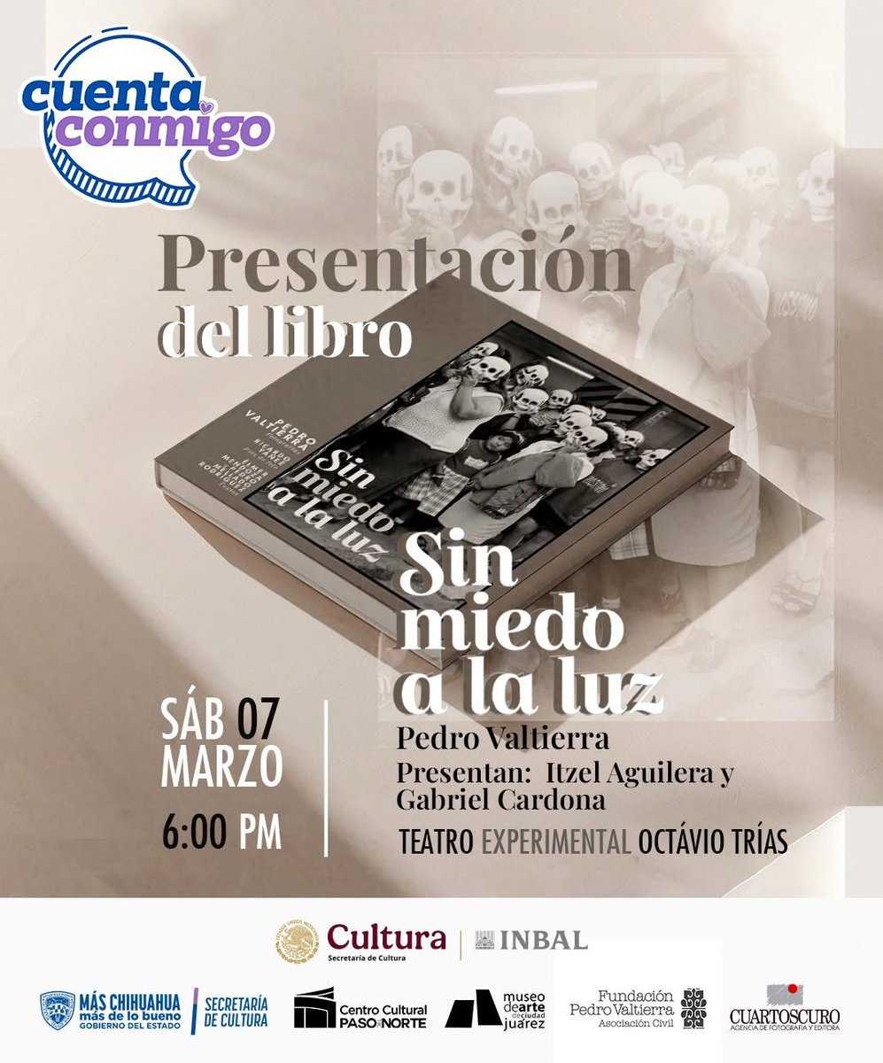 ¡Nos vemos en Ciudad Juárez!

6 de marzo, 19:00 h — Volver a la tierra del quetzal en el Museo de Arte de Ciudad Juárez.
7 de marzo, 18:00 h — Sin miedo a la luz en el Teatro Experimental Octávio Trías.
📚 Libro y revistas disponibles.
#PedroValtierra #CiudadJuárez