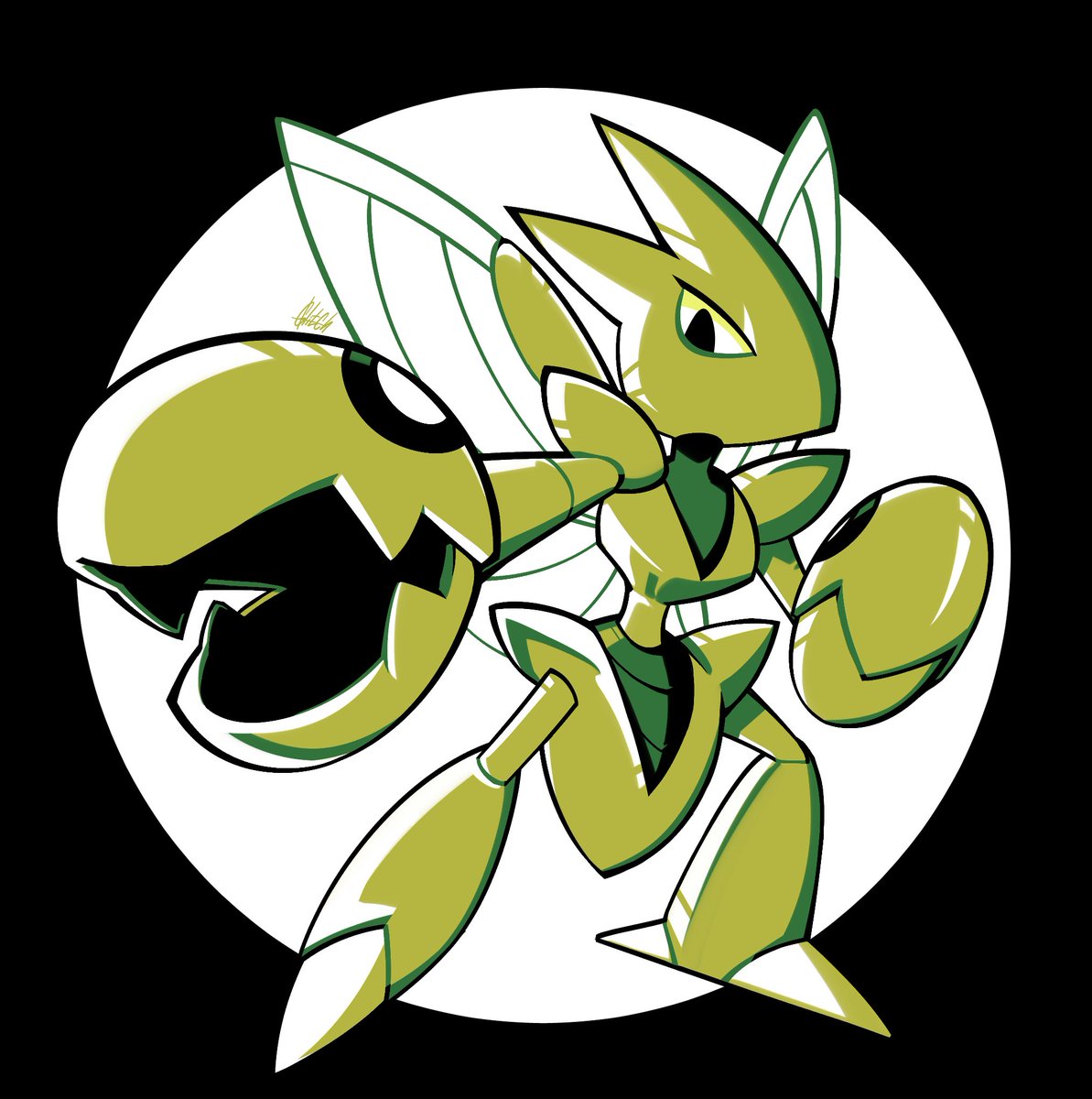 Shiny Scizor with gold/silver colors.