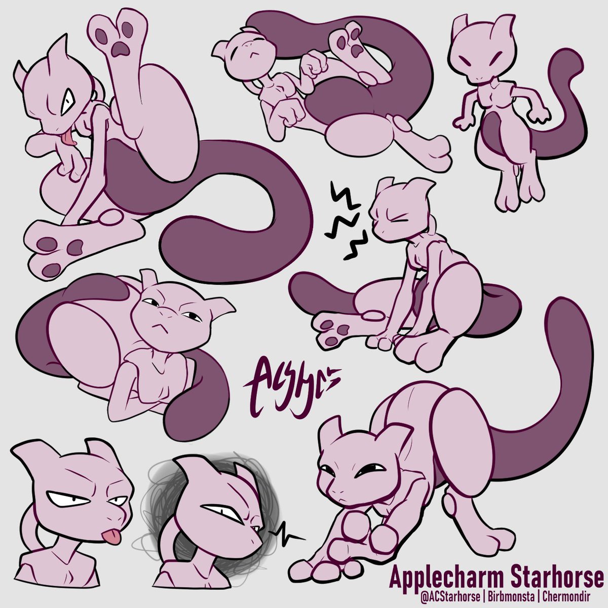 some doodls of mewtwo bein a kitti

#Pokemon