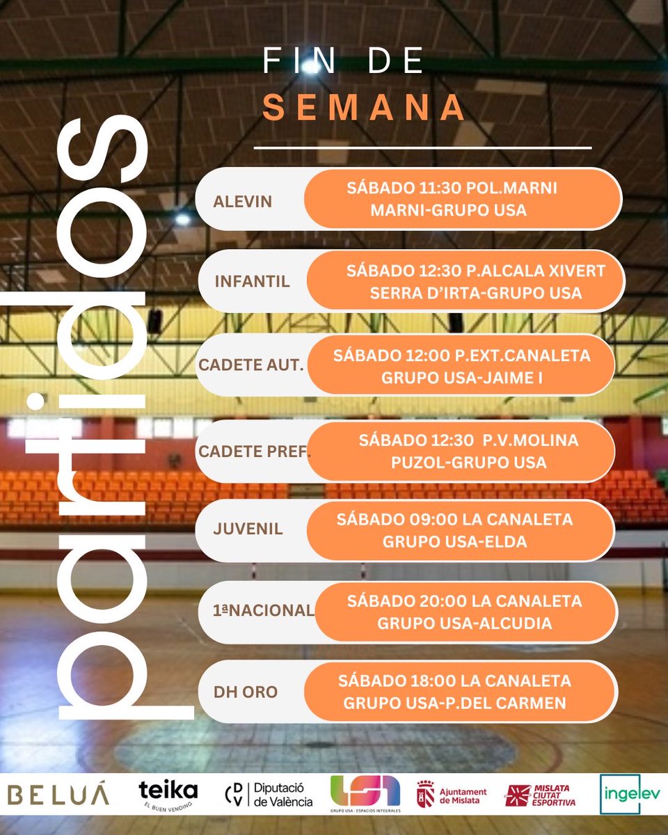 HandbolMislata's tweet photo. Estos son los partidos de nuestros equipos para este fin de semana. 💪💪 @EsportsMislata @Teika_es @dipvalencia https://t.co/jmOuAdCwJe