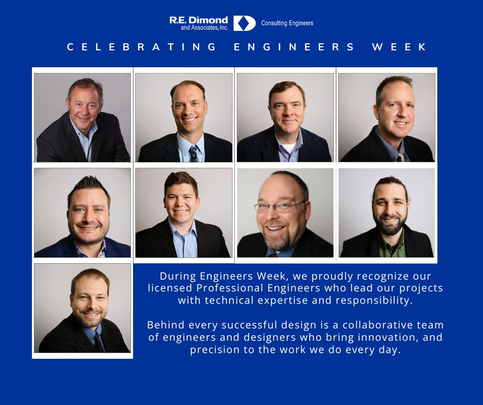 REDimondAssoc's tweet photo. National Engineers Week recognizes the professionals behind the systems most people never see.

At R.E. Dimond, we design practical, efficient MEP systems built to perform long after construction. Proud of our P.E.’s and the full engineering team behind every project. https://t.co/nBbC2Zonk0