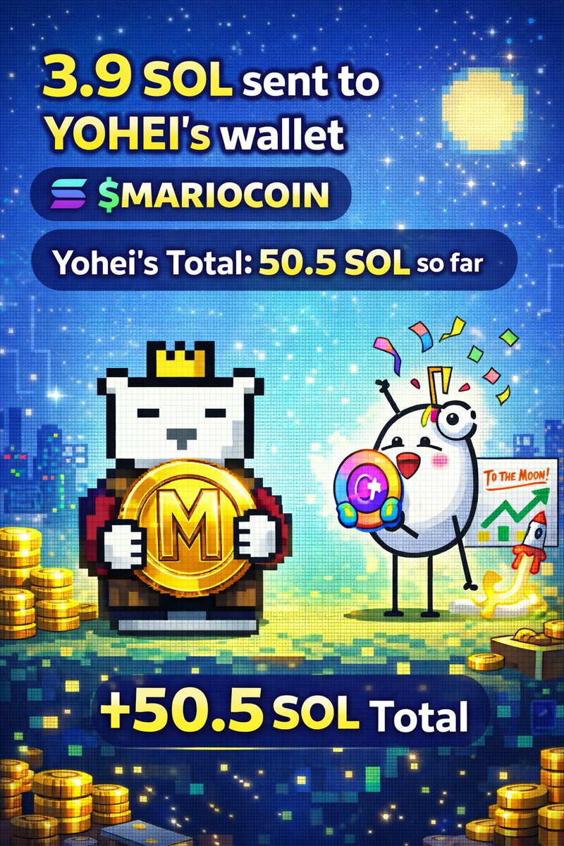 mariocoincto's tweet photo. Another +3.9 SOL sent. 🚀

Yohei now at 50.5 SOL total — all powered by $mariocoin. 🪙🔥

Not mined. Not VC allocated. 

Earned just by holding.
From “first-born” to 50+ SOL.

The plumber keeps rewarding. 🎮💛 https://t.co/uW8wemn4EJ