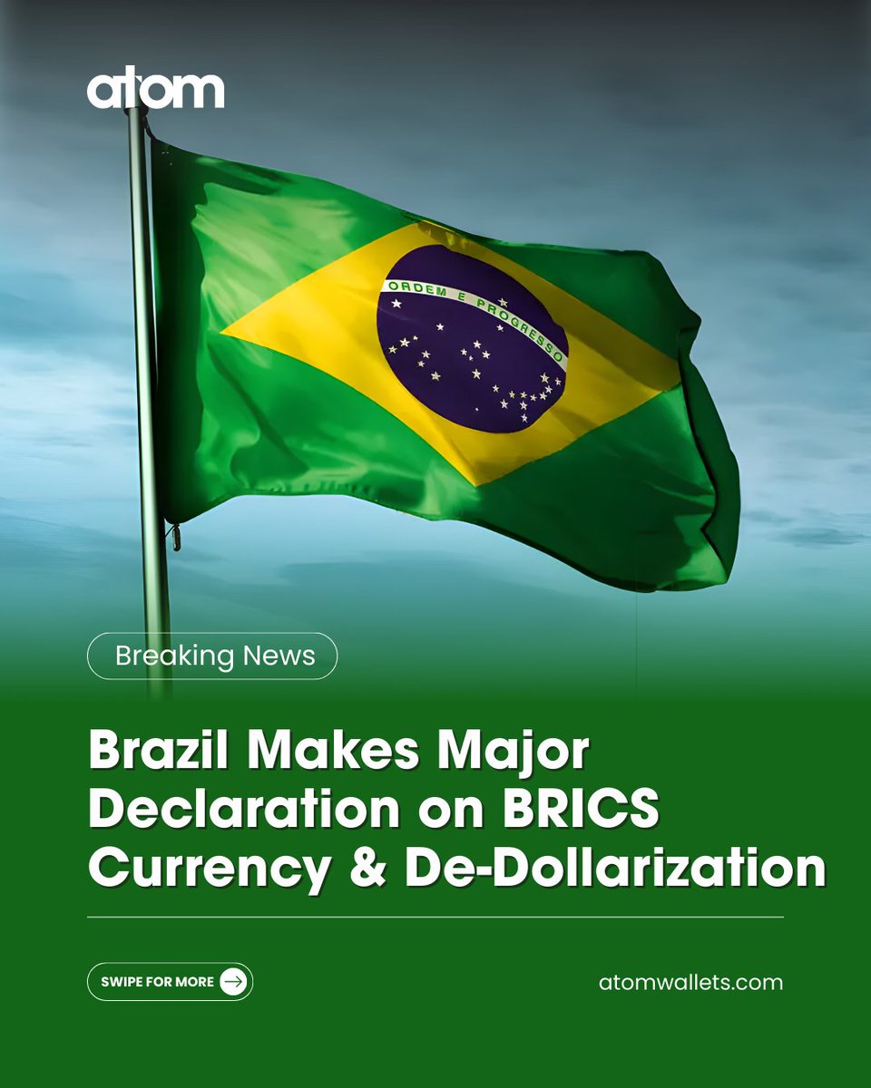 AtomWallets's tweet photo. Breaking: Brazil Clears the Air on BRICS Currency 🚨

Brazil’s President Luiz Inácio Lula da Silva has officially addressed the growing speculation around a BRICS common currency and global de-dollarization.

Here’s what was revealed:

This announcement reshapes global market expectations and highlights how quickly geopolitical narratives can impact crypto, forex, and global finance sentiment.

Whether you’re in crypto, trading, or global macro investing, staying informed is your edge.

#BRICS #BRICScurrency #Dedollarization #GlobalEconomy #CryptoNews #BitcoinNews #CryptoMarket #Web3News #BlockchainNews #ForexNews #GlobalFinance #EconomicNews #Geopolitics #FinancialMarkets #CryptoInvesting #Bitcoin #Ethereum #CryptoUpdates #DigitalEconomy #FutureOfMoney #MacroEconomics