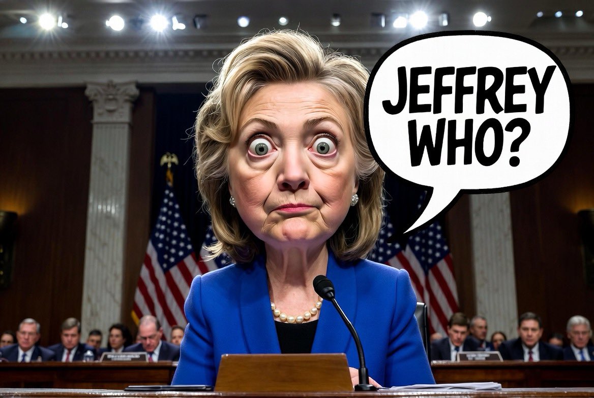 BlindwolfOg's tweet photo. 🚨 RIGHT NOW: Hillary Clinton deposed by House Oversight on Epstein ties — closed doors in Chappaqua.
“Jeffrey who?”
Same old Clintons. Full client list or bust.
Release the FULL Epstein client list. No more cover-ups.
#EpsteinClientList #ClintonCoverUp #TwoTieredJustice #MAGA