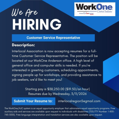 Do enjoy helping others?  WorkOne is hiring for the Anderson Office!