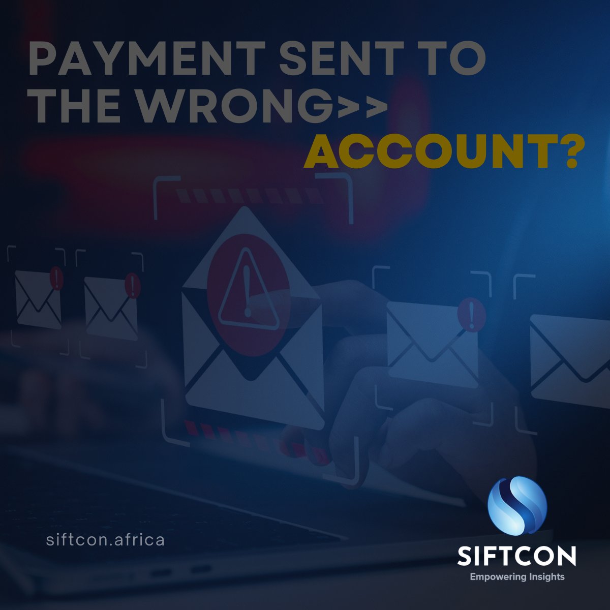 siftcon's tweet photo. PAYMENT SENT TO THE WRONG ACCOUNT?

It may not be a mistake. It may be Email Spoofing.

Fraudsters intercept emails, change banking details, and redirect payments silently.

By the time you notice,  the money is gone. If bank details change, VERIFY by phone.

#CyberFraud #SIFTCON https://t.co/GgloZqE3fL