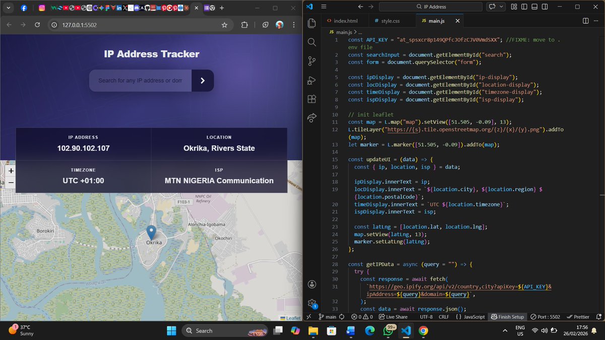 jules_techy's tweet photo. I worked on an IP Address Tracker project. I learned how IP addresses work and how to display location, time zone and ISP information using JavaScript and an API. It was challenging but helped me understand how frontend projects connect with real data. https://t.co/J0mbWqarem