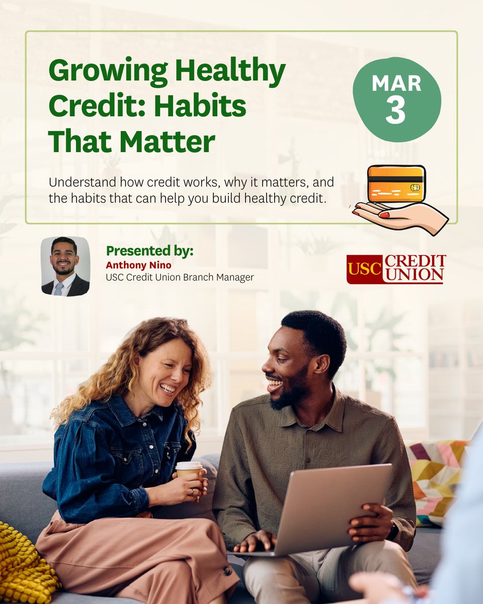 USCCreditUnion's tweet image. 📊 Join us for our Financial Webinar Series and learn why credit matters and tips to boost, protect, and access your credit. Understanding how credit works is the first step toward smarter financial moves.

Sign up here! hubs.li/Q044NcP_0 

#USCCreditUnion #CreditTips