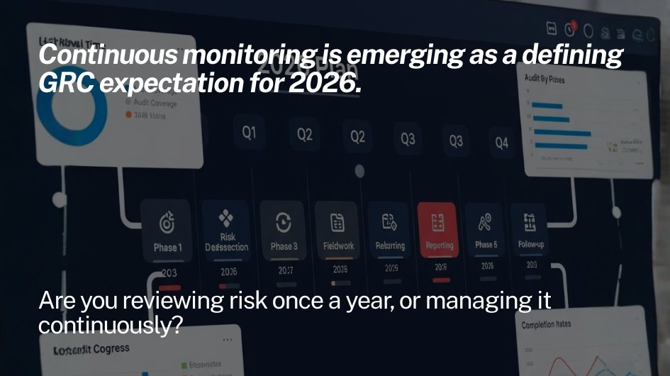 AuditAdvantage's tweet photo. Risk doesn't pause between audits, so why does your monitoring? 🛑 
2026 is the year of continuous compliance. Move from "once a year" reviews to real-time, always-on visibility. If you can’t see it now, you can’t manage it.
🔗 https://t.co/E3BeWreWno #CyberGRC https://t.co/x4ADsHpifz