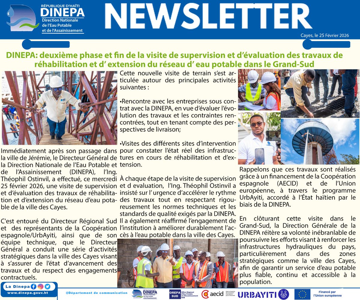 DINEPA's tweet photo. DINEPA: deuxième phase et fin de la visite de supervision et d’évaluation des travaux de réhabilitation et d’ extension du réseau d’ eau potable dans le Grand-Sud https://t.co/dW0igBunwv