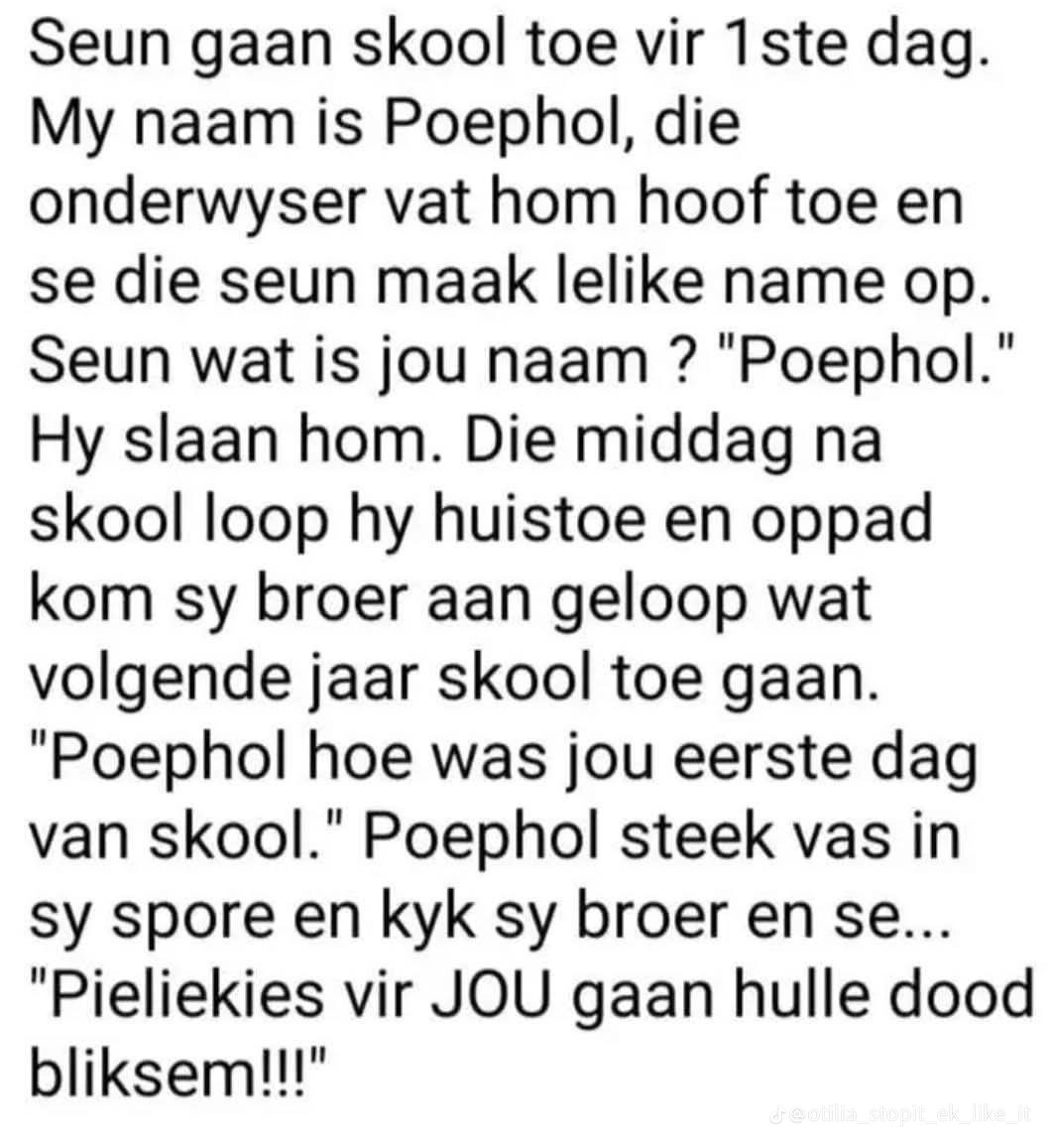 KobusM71's tweet photo. Eerste dag op skool 😂

#Poephol https://t.co/Z8T6zBxTiM