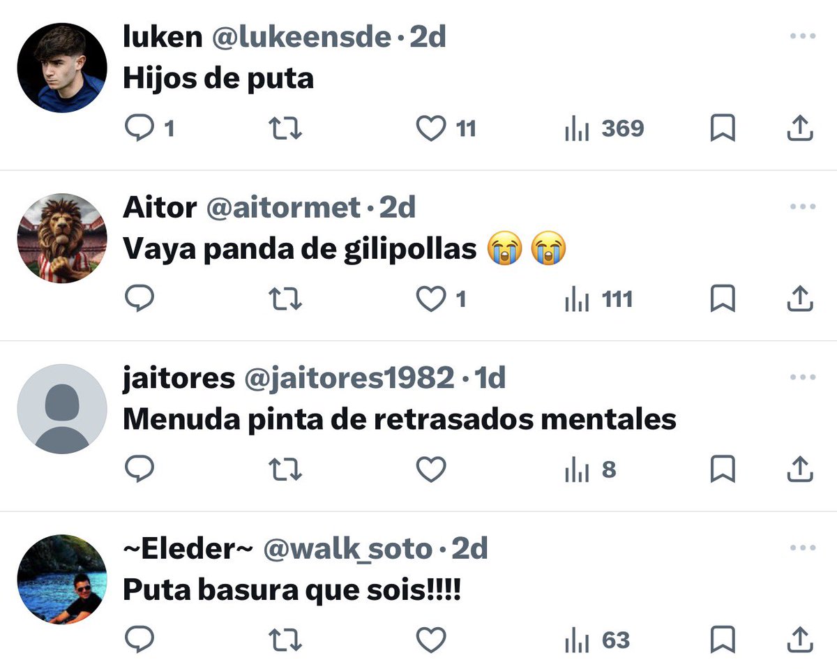 El otro día estuvimos en Vitoria y desde entonces no dejo de recibir mensajes de los cachorros de la izquierda abertzale y este es su nivel…

Les aviso: seguiré acudiendo donde haga falta y seguiré plantándoles cara a esta gentuza que está destruyendo nuestra unidad, intimidando