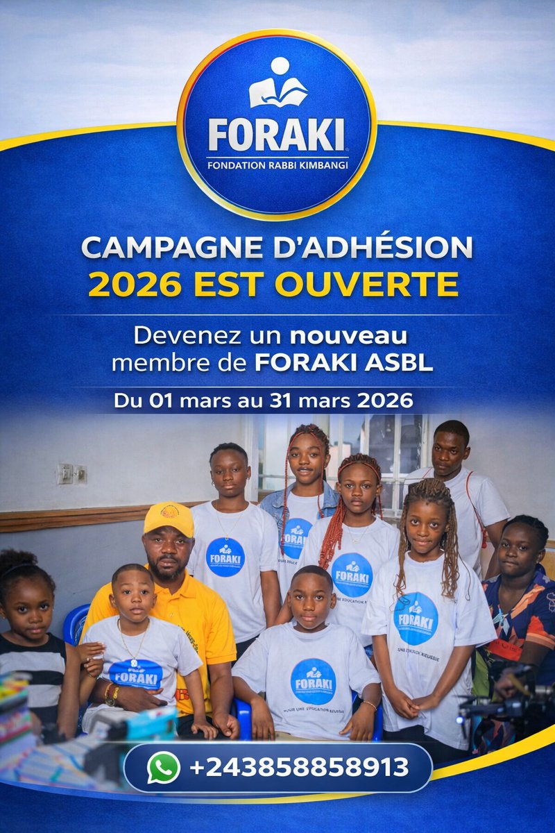 FForaki's tweet photo. Changer un pays commence par investir dans sa jeunesse.
Chaque enfant accompagné.
Chaque jeune formé.
Chaque femme encouragée.
C’est une graine plantée pour l’avenir de la RDC.
La campagne d’adhésion 2026 de FORAKI ASBL est ouverte. https://t.co/wXdye9AT1w