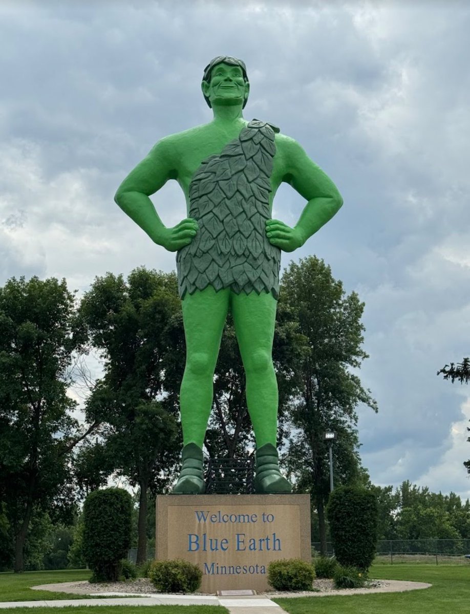 maizeandhsu's tweet photo. One of the big updates on Nano Banana 2 is that it can reference real-time info and images from the web, so it can more accurately create images of the real world. 

Here’s the Green Giant statue in my hometown, reimagined as a pin without uploading a reference pic https://t.co/66p24BoK6O