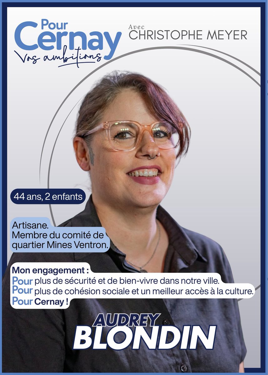 Christophe68700's tweet photo. La personnalité du jour de la liste Pour Cernay : Audrey Blondin. Dynamique et toujours volontaire. 

Elle a plusieurs cordes à son arc : artisane, organisatrice d’activités diverses dans le quartier, s’occupe de ses jeunes enfants, elle habite le quartier Ventron / Mines https://t.co/Q1PT3kB9ma