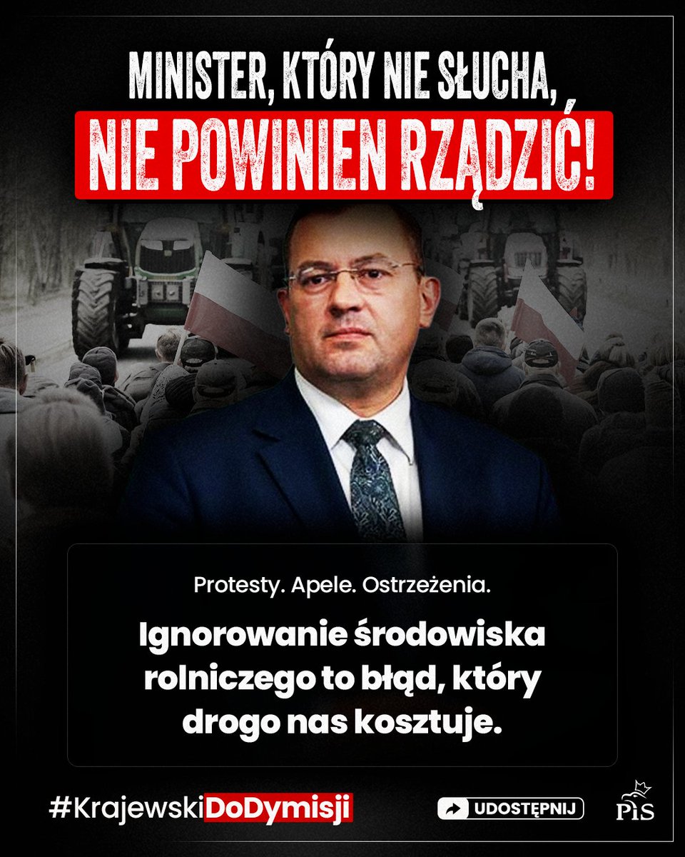🟥 Rolnicy protestują. Minister milczy. Ignorowanie środowiska rolniczego to błąd, który będzie nas drogo kosztował. Polska wieś zasługuje na poważne traktowanie.
👉 Zostaw komentarz i podaj dalej.
#KrajewskiDoDymisji
