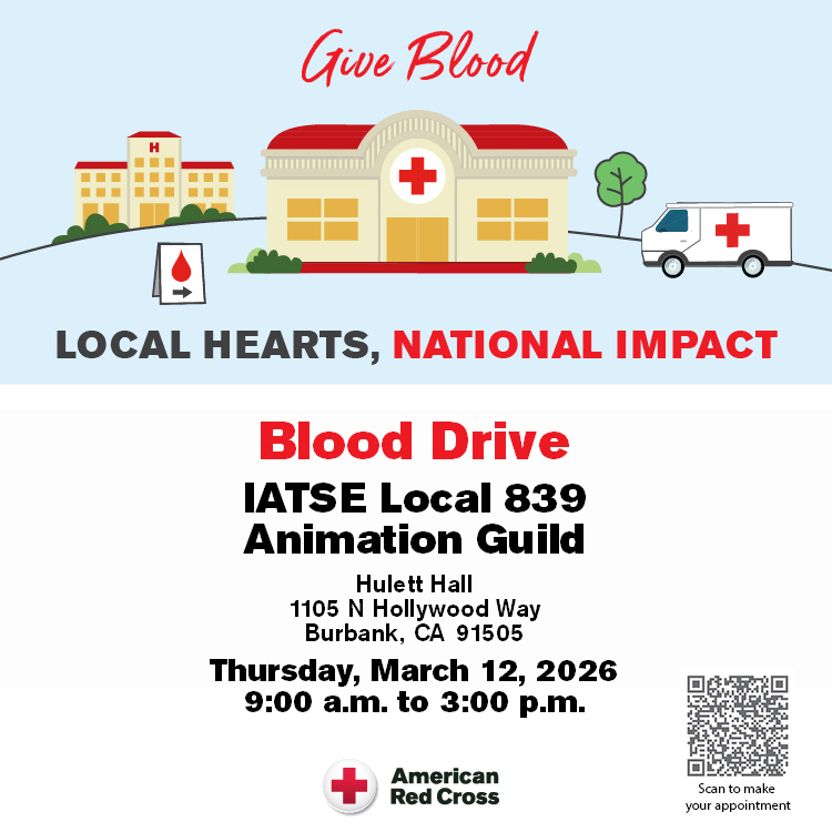 animationguild's tweet image. Please join the TAG tradition of donating blood at the Red Cross Blood Drive on Thurs., Mar. 12 from 9 a.m. to 3 p.m. PST at The Animation Guild. This opportunity is open to the public. Schedule your appointment: tinyurl.com/TAGRedCross #redcross #blooddrive