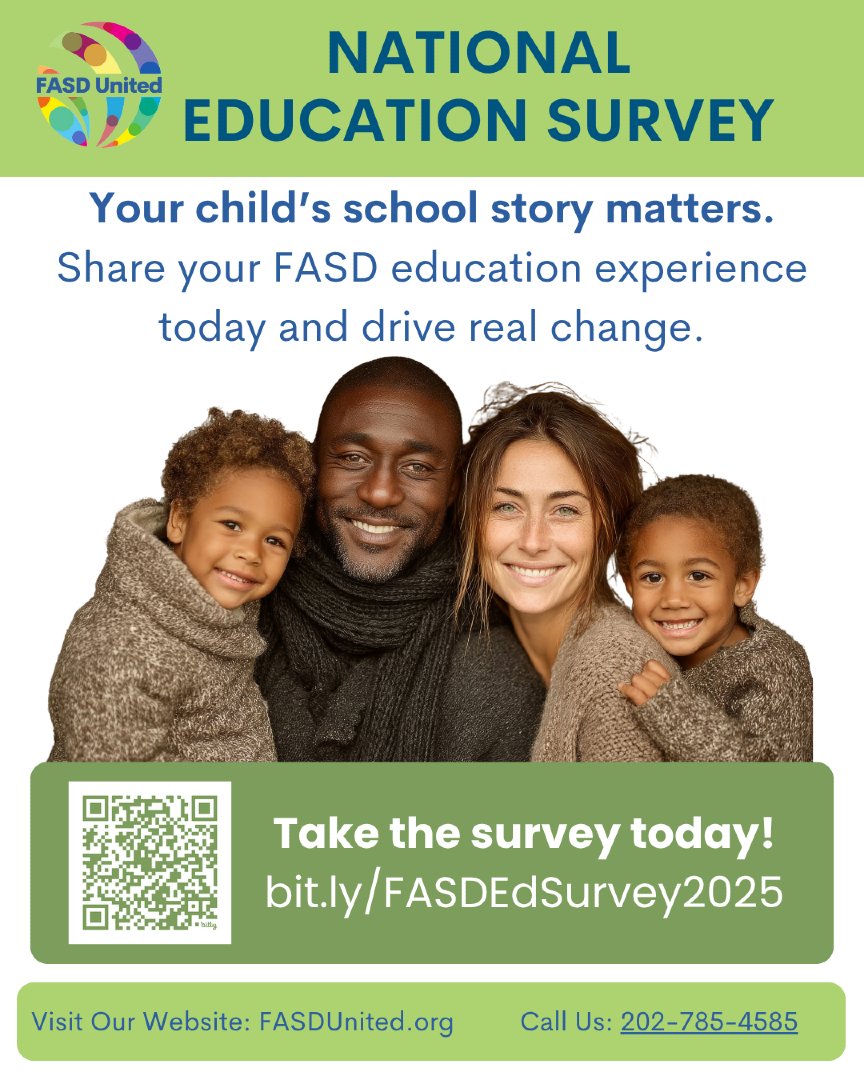 FASDUnited's tweet image. 👪 #Parents &amp;amp; #caregivers, your voice matters!
Share your experience to help build stronger school support for students with #FASD

Take FASD United’s National Education Survey today (10–15 mins):
👉 bit.ly/FASDEdSurvey20…

#FASDinSchools #FASDAwareness #ParentVoices #Education