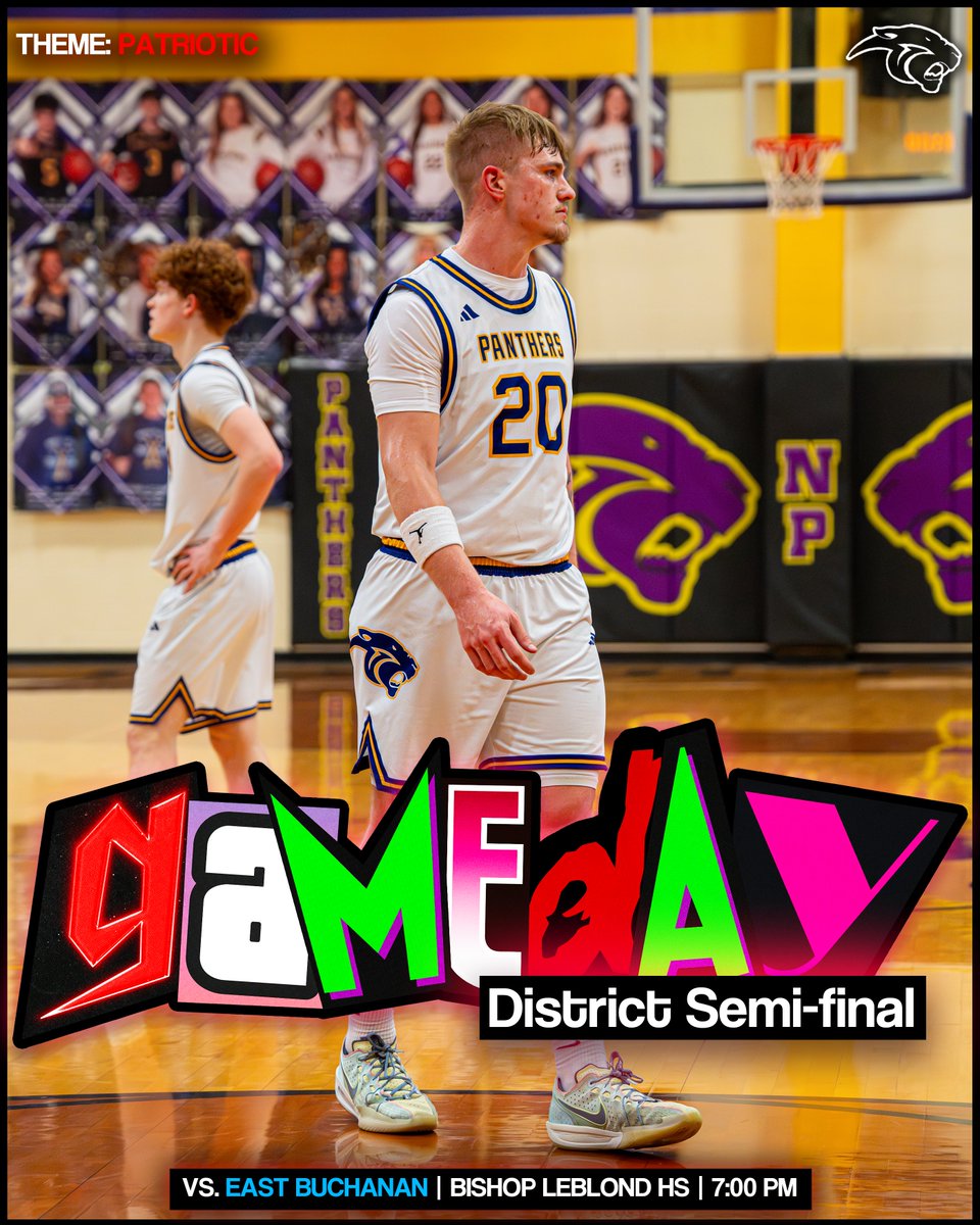 NPPantherBBall's tweet photo. PLAYOFF BASKETBALL!! We start the last leg of our journey tonight against East Buchanan at 7:00 (Bishop LeBlond)!! #FTCL #LNF https://t.co/PaeoL2UMSo
